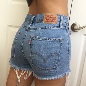 High waisted light blue shorts